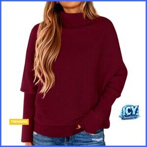 Batwing Sleeve Turtleneck Pullover Sweater, Loose Knit, OEKO-TEX Certified